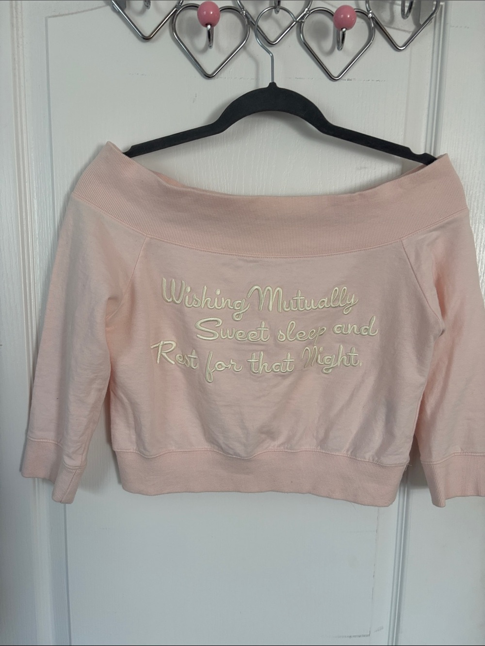 LIZ LISA Pale Pink Off-Shoulder Embroidered Sweatshirt